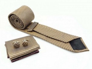 Mens Brown Necktie Pocket Square Cuff Link MA5A..