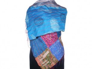 Vintage Silk Handmade Kantha Patch Work Scarf SC1401..