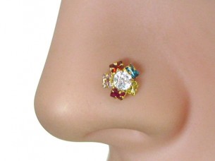 Charming Multicolor CZ Piercing Screw Nose stud 22g Solid ..