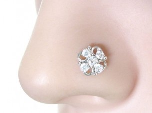 Traditional Indian Piercing Cork Screw Nose Stud White CZ ..