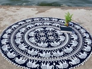 Round Mandala Beach Tapestry Towel  Vintage Roundie Tapest..