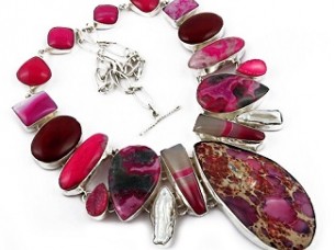 Beautiful Love Inspire MultiStone Pink Red 925 Sterling Silver Necklace