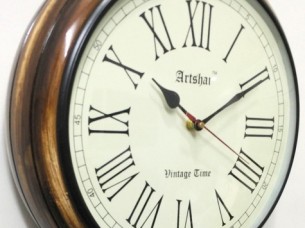 Artshai Round 12 inch wall clock with thick wooden base