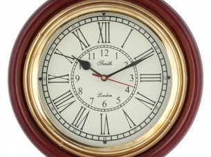 Artshai 12 inch wall Clock with brass ring and wooden base. Antique style, Artshai876