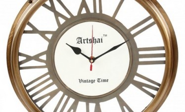 Artshai 13 inch Antique style wall clock, Roman number, Brass ring, Quartz silent movement