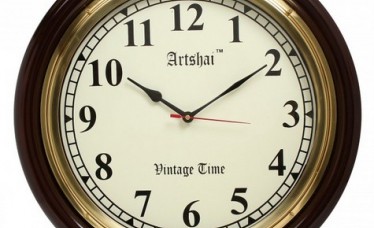 Artshai 16 inch Antique look Wall Clock big numbers and Brass Ring, Coffee Colour