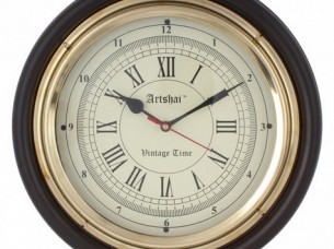 Artshai Antique look 12 inch beautiful Wall Clock, Brass and Wooden ,Coffee colour, designer look