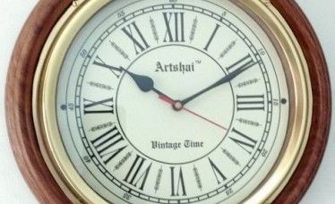 Artshai premium sheesham wooden wall clock with brass ring, 12 inch size