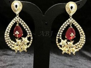 Semi Precious Earrings With Ruby Studded