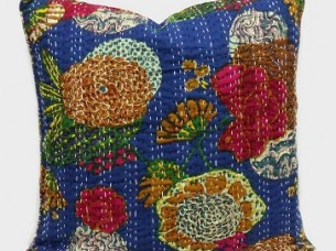 Tropicana Cushion in BLUE Kantha Embroidered