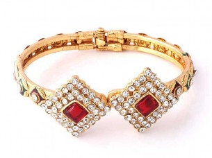 Red Stone Studded Gold Plated Bangle