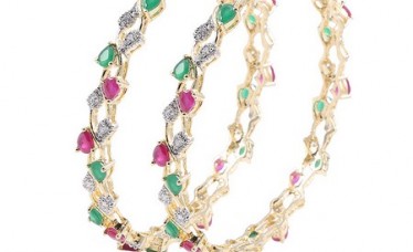 18k Gold Ruby & Emerald Bangle