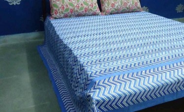 Chevron Blue Bedspread in Cotton Handmade
