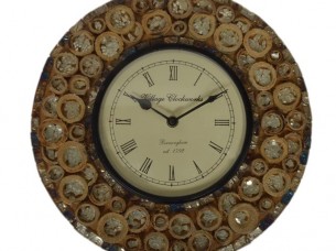 Purpledip Wall Clock for home, glass mosaic with rugged wood pieces, 12x12 inch