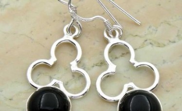 Genuine Black Onyx & 925 Sterling Silver Hook Earrings