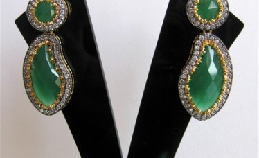 Green Stone Studded CZ Earrings