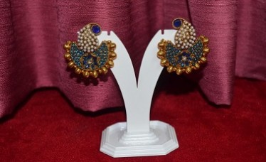 Blue Stone Studded Pearl Work Earring Manufacturers