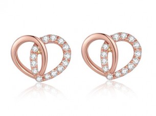 14k Rose Gold Heart Shape Diamond Earring