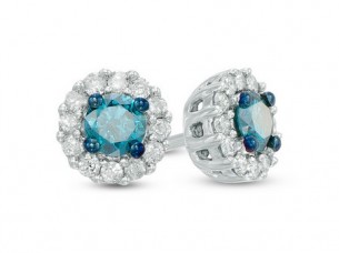 14 k White Gold Blue Diamond Earring