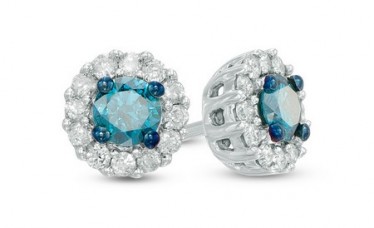 14 k White Gold Blue Diamond Earring