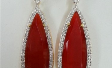 Red Stone Studded CZ Diamond Earrings
