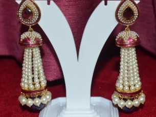 Beautiful Design Pink Work Pearl Earrings
