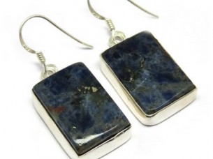 Bold handmade sterling silver gemstone natural Lapis Earring, made with finest natural Lapis hand set
