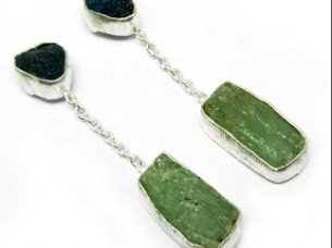 Gemstone Earring !! Chain Design Rough Stone Earring Gemstone Silver Jewelry