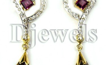 14 k Garnet Studded Gold Diamond Earrings