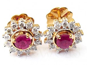Natural Ruby Gold Diamond Earring