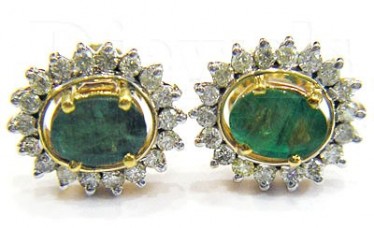 14k Emerald Gold Diamond Earrings