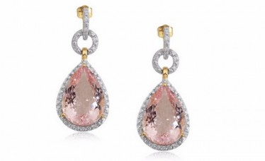 Fancy Diamond pear pink morganite gemstones 10k gold Drop earrings