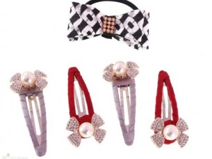 BOW SHAPE HAIR PIN AND RUBBER BAND COMBO WHA40