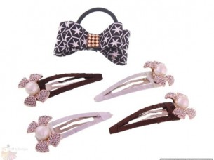 BOW SHAPE HAIR PIN AND RUBBER BAND COMBO WHA42