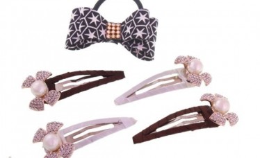 BOW SHAPE HAIR PIN AND RUBBER BAND COMBO WHA42