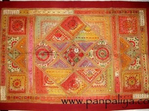 ANTIQUE COTTON HOME DECORATIVE  PATCH WORK WITH HEAVY EMBROIDERY AND MIRROR WORK WALL HANGING TAPESTRY