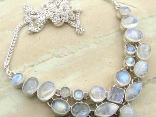 Genuine Rainbow Moonstone & 925 Sterling Silver Necklace