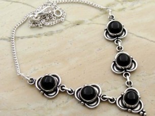 13.50ctw Genuine Black Oynx & .925 Sterling Silver Necklace