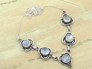 Genuine Rainbow Moonstone & .925 Sterling Silver Necklace