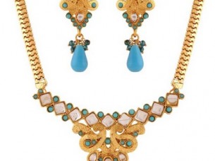 Blue Gold Plated Austrian Diamond Necklace Set