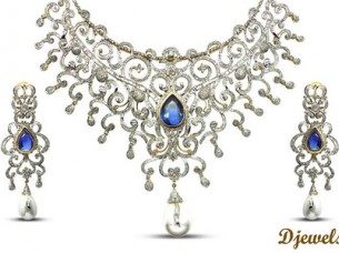 Blue Stone Studded Gold Necklace Set