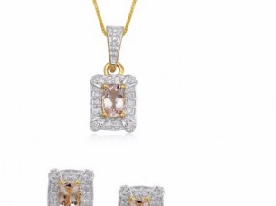 Diamond Cushion Morganite gemstones 10k gold jewellery pendant set