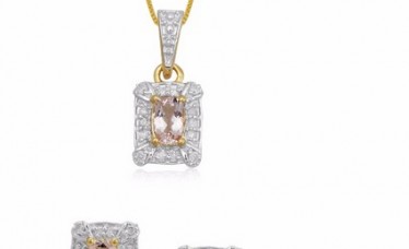 Diamond Cushion Morganite gemstones 10k gold jewellery pendant set