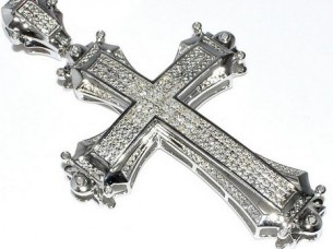 Real Natural 2.00 cts Round Cut Diamond Cross Pendant in 10 k Gold Jewelry