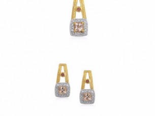 Elegant tourmaline diamond morganite 10k gold jeweller pendant set