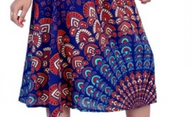 Rayon Blue Color Printed Skirt Formal wear