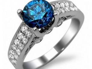 14k White Gold 1.10CT Blue Diamond Ring