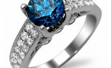 14k White Gold 1.10CT Blue Diamond Ring
