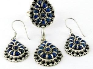 Colurfull, Lapis 925 sterling silver jewellery pendant set with ring and earrings