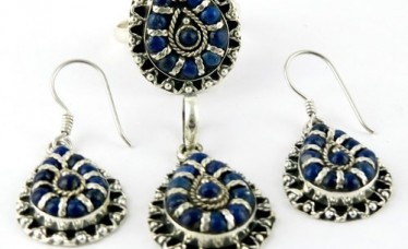 Colurfull, Lapis 925 sterling silver jewellery pendant set with ring and earrings
